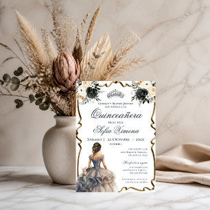 Quincenera Invitation With Black Floral