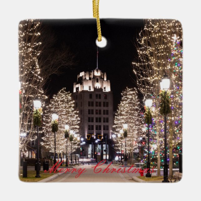 Quincy Christmas Ceramic Ornament (Front)