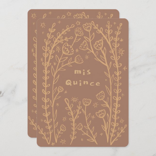 Quineañera 15th BDay Whimsical Floral Vines Custom Invitation (Front/Back)