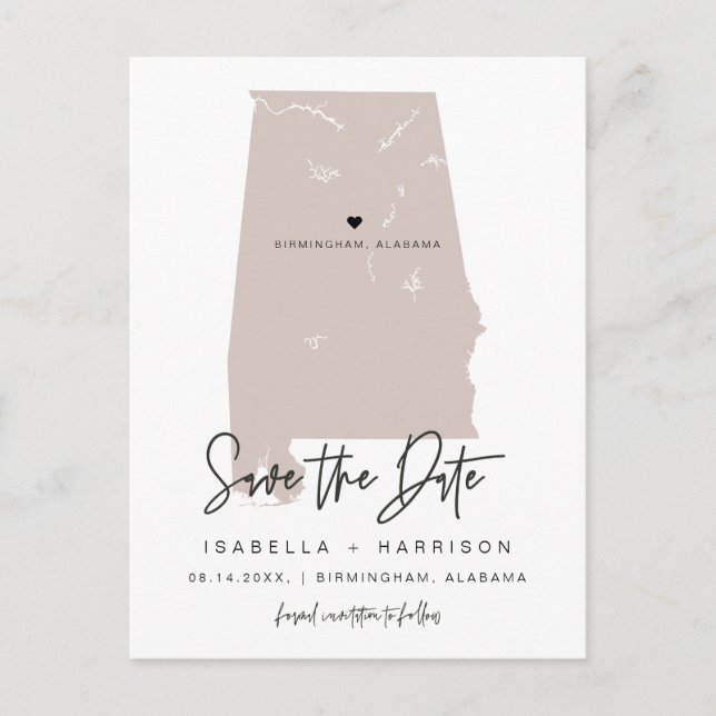 QUINN- Alabama Map Save the Date (Moveable Heart!) Postcard (Front)