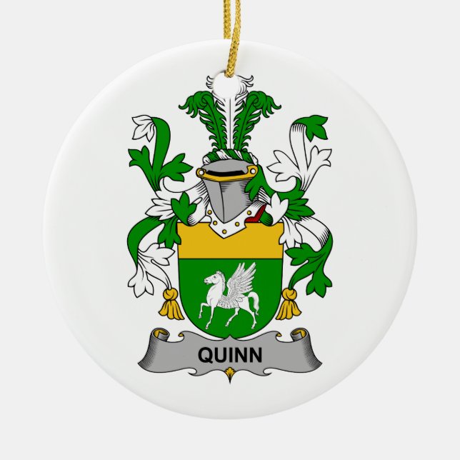 Quinn Family Crest Ceramic Tree Decoration (Front)