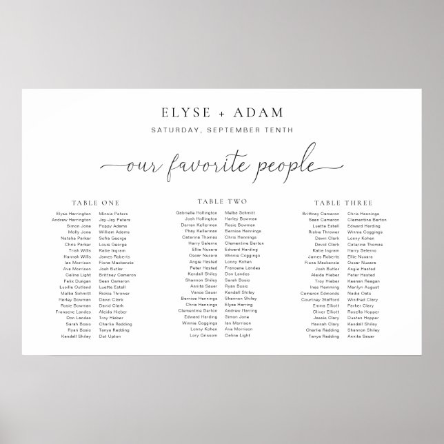 Quinn Minimal 3 Banquet Table Plan Poster (Front)