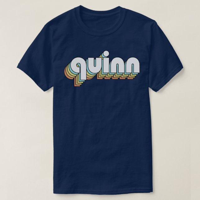 Quinn Retro Rainbow Typography Faded Style T-Shirt (Design Front)