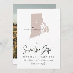 QUINN RHODE ISLAND Blush Map Photo Save the Date Invitation