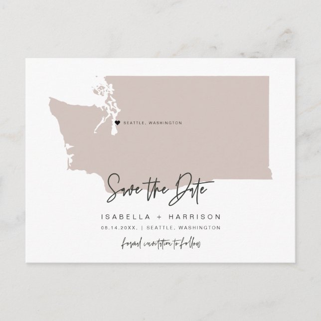 QUINN- Washington Map Save the Date Moveable Heart Postcard (Front)
