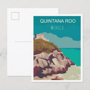 Quintana Roo Mexico Vintage Travel Illustration Postcard