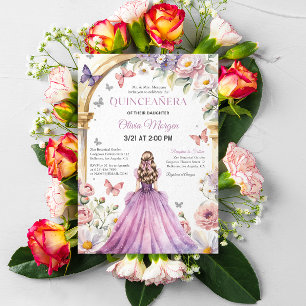 Quintencera Glam Purple Dress Birthday Party Thank You Card