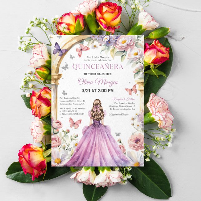 Quintencera Glam Purple Dress Birthday Party Thank You Card (Creator Uploaded)