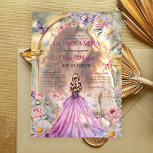 Quintencera Glam Purple Dress Birthday Party Vellum Invitations