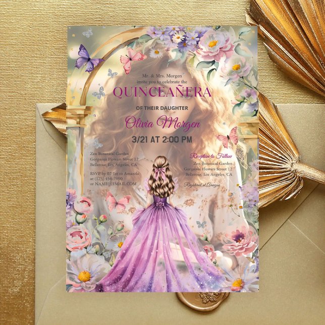 Quintencera Glam Purple Dress Birthday Party Vellum Invitations (Creator Uploaded)