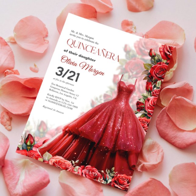 Quintencera Glam Red Dress Party Invite (Creator Uploaded)