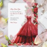 Quintencera Glam Red Dress Thank You Card<br><div class="desc">This beautifully designed Quencentera Thank You card features a glamourous red dress and red roses with customisable text in grey and red.</div>