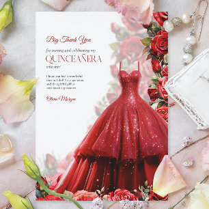 Quintencera Glam Red Dress Thank You Card