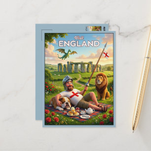 Quirk Visit England Dragon and Lion Postcard