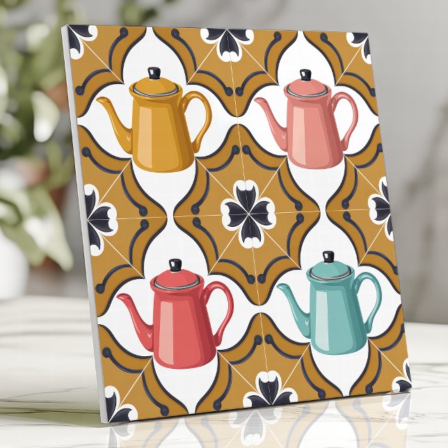 Quirky 1950s Kitsch Design with Playful Teapots Tile (Creator Uploaded)