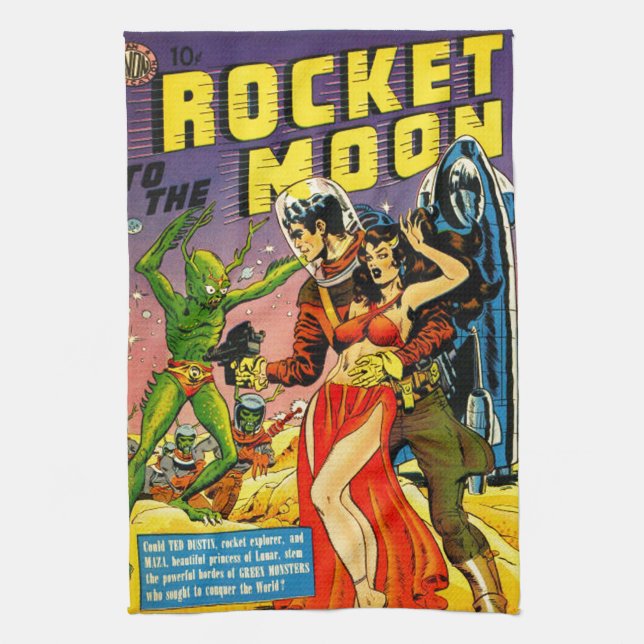 QUIRKY 1950's SCI FI PULP DESIGN Tea Towel (Vertical)