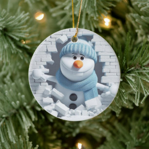 Quirky 3D Buck-Tooth Snowman Ceramic Tree Decoration
