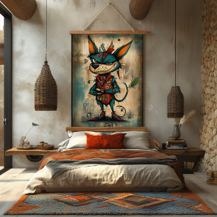 Quirky Abstract Dog Character Art Hanging Tapestry