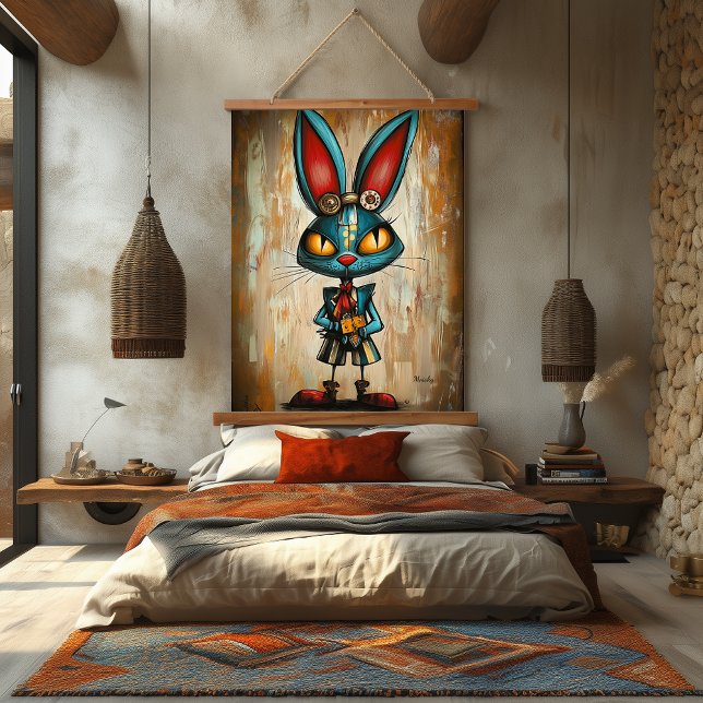 Quirky Abstract Rabbit Character Art Hanging Tapestry (Creator Uploaded)