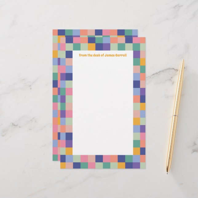 Quirky and Fun Colourful Chequerboard Grid Stationery (Front/Back In Situ)