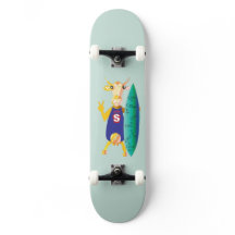 Quirky and fun illustrated skateboard 