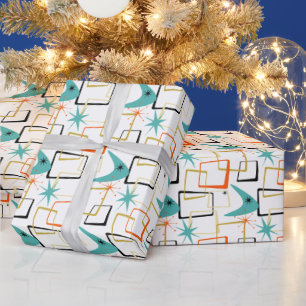 Quirky Atomic Stars Boomerang Squares Mid Century Wrapping Paper