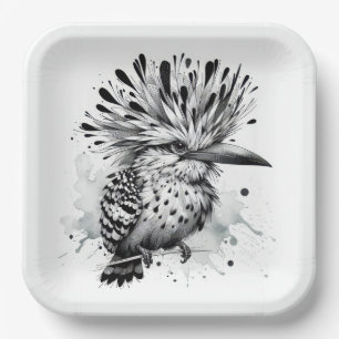 Quirky Bird Ink Sketch Paper Plate