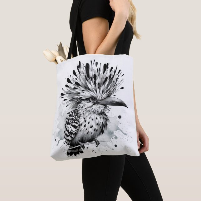 Quirky Bird Ink Sketch Tote Bag (Close Up)