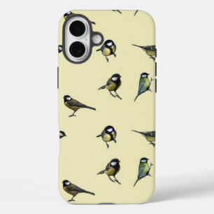 Quirky Bird Pattern Beige iPhone 16 Plus Case