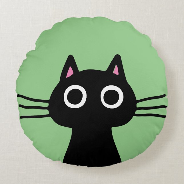 Quirky Black Kitty Cat | Cool Cat Lover's Round Cushion (Front)