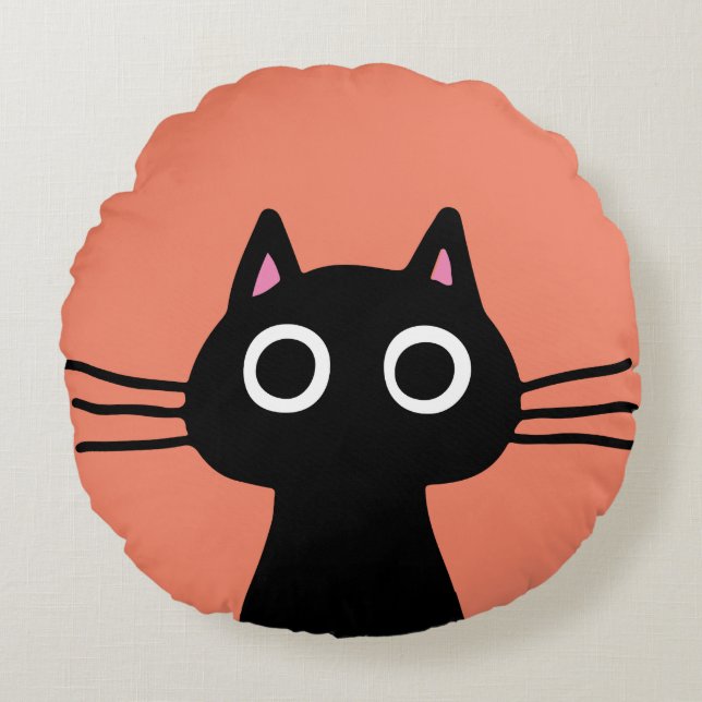 Quirky Black Kitty Cat | Cool Cat Lover's Round Cushion (Front)
