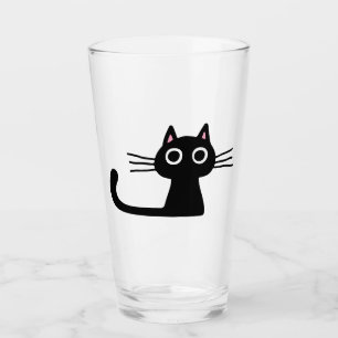 Quirky Black Kitty Cat   Fun Feline Beverage Glass