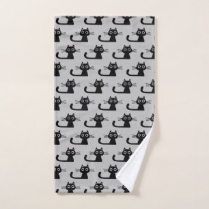 Quirky Black Kitty Cat Fun Patterned Hand Towel