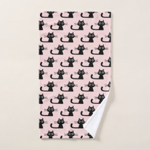 Quirky Black Kitty Cat Fun Patterned Hand Towel