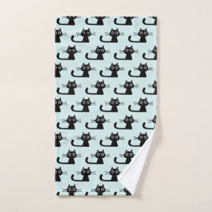 Quirky Black Kitty Cat   Fun Patterned Hand Towel