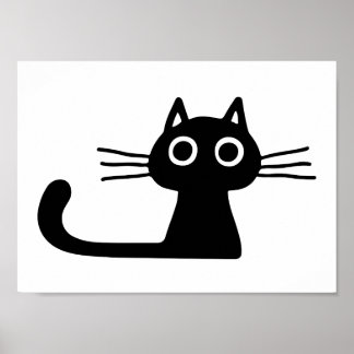 Quirky Black Kitty Cat | Whimsical Black and White Poster