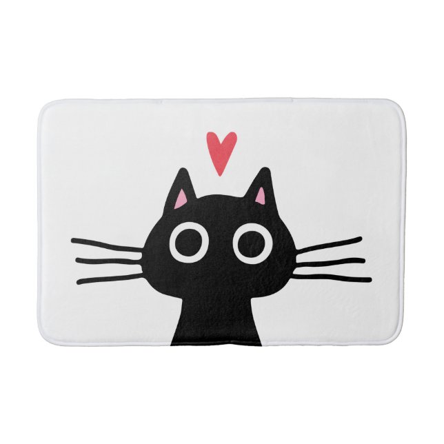 Quirky Black Kitty Cat with Heart Bath Mat (Front)