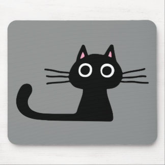 Quirky Black Kitty Cat with Long Whiskers Mouse Pad