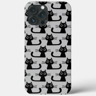 Quirky Black Kitty Cats Pattern Grey and Black iPhone 13 Pro Max Case