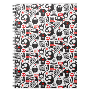 Quirky Black & Red Monster Doodles Notebook