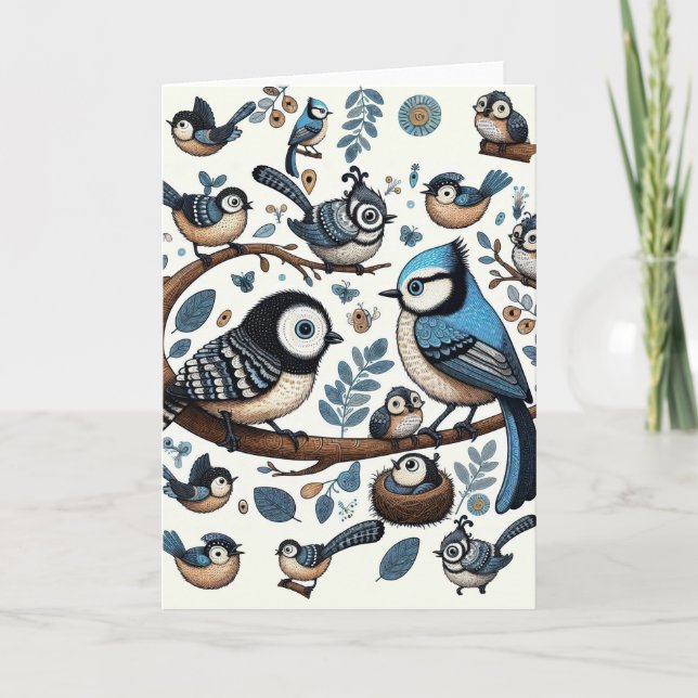 Quirky Blue Birds Card (Front)