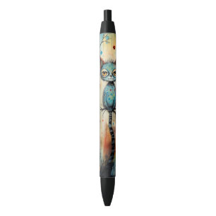 Quirky Blue Cat Whimsical Big Eyes Writing Black Ink Pen