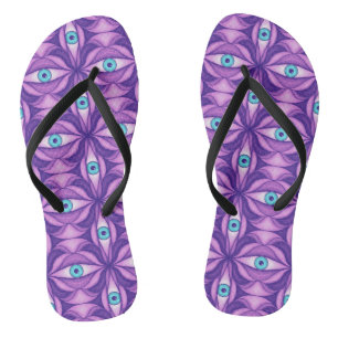 Quirky Blue Eyes In Mystical Purple Pattern Jandals