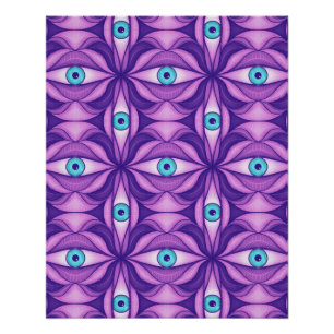 Quirky Blue Eyes In Mystical Purple Pattern Poster