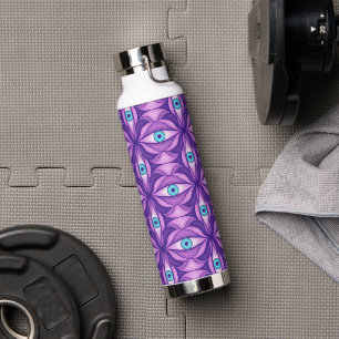 Quirky Blue Eyes In Mystical Purple Pattern Water Bottle