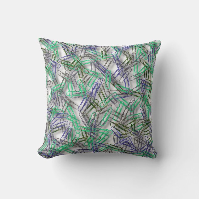 Quirky Blue Green Paperclips  Cushion (Front)