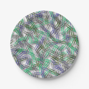 Quirky Blue Green Paperclips Paper Plate