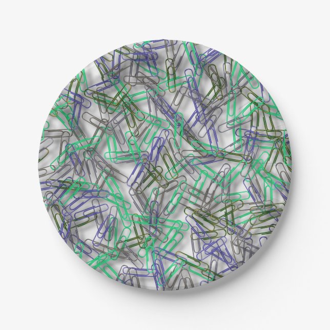Quirky Blue Green Paperclips  Paper Plate (Front)
