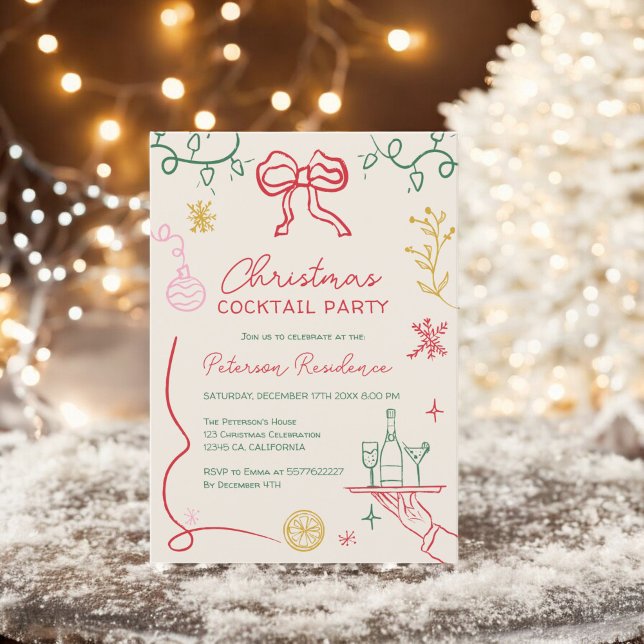 Quirky boho green illustration Christmas Cocktail Invitation (Quirky boho green illustration Christmas Cocktail Invitation)