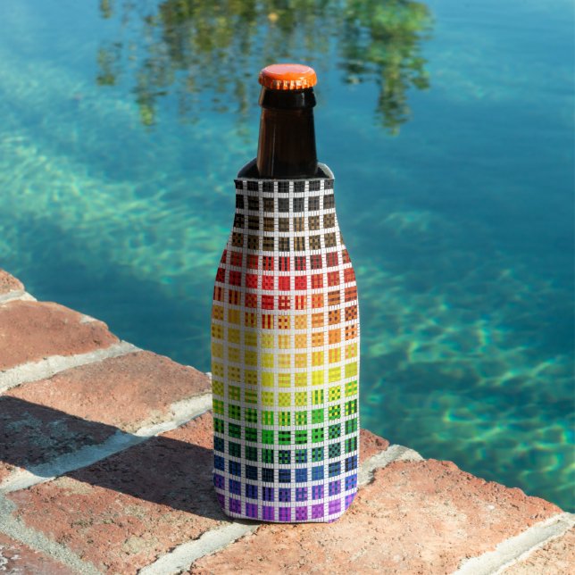 Quirky Boho Plaid Colourful Gay Rainbow Pride Flag Bottle Cooler (In Situ Pool)